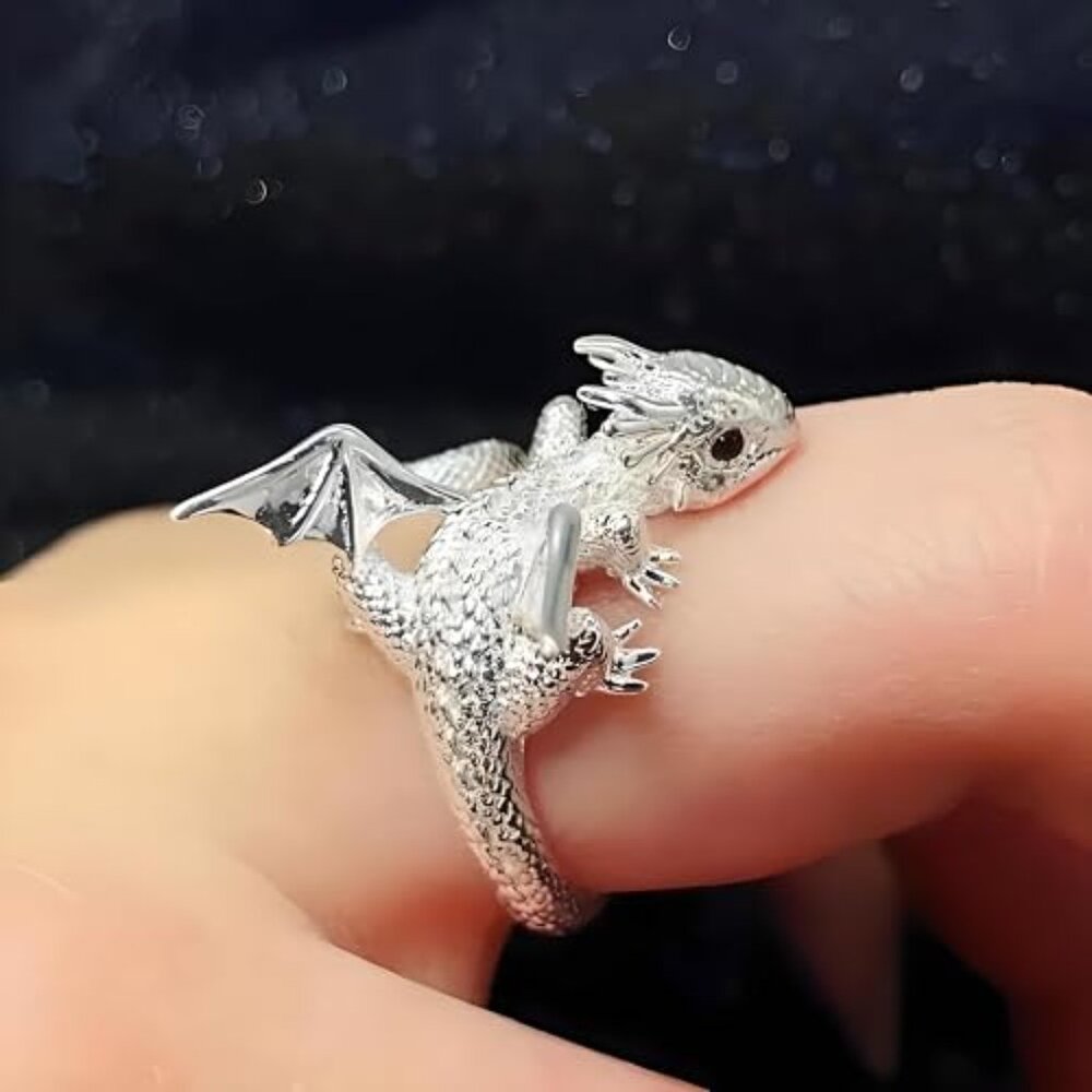 Silver Dragon Adjustable Ring Unique Fantasy Stat… - image 3